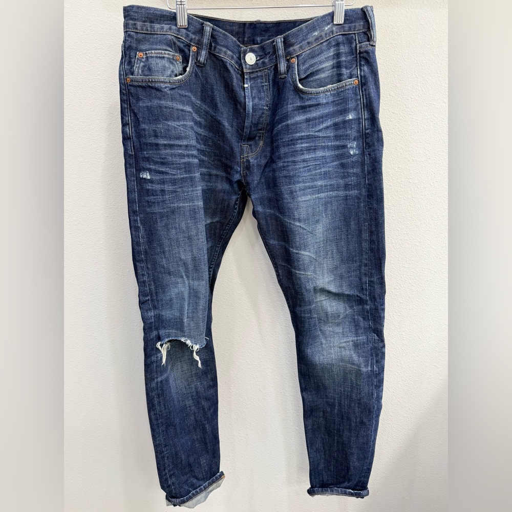 All Saints Men Dark Blue Distressed Skinny Jeans